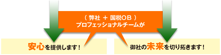 （弊社＋国税OB）プロフェッショナルチームが安心を提供します！御社の未来を切り拓きます！